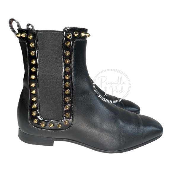 Christian Louboutin Black Leather Studded Red Sole Chelsea Boots Ankle Booties - Picture 4 of 13